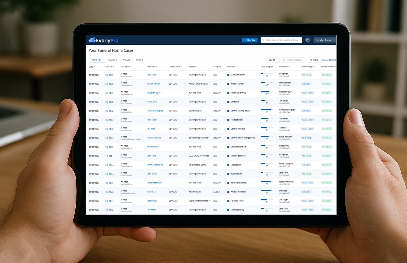 Everly Pro Platform Interface shown on a tablet mockup